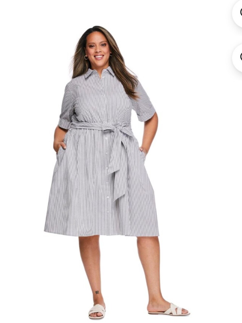 Lane Bryant Midi Shirt Dress White/Grey With Pockets 3X